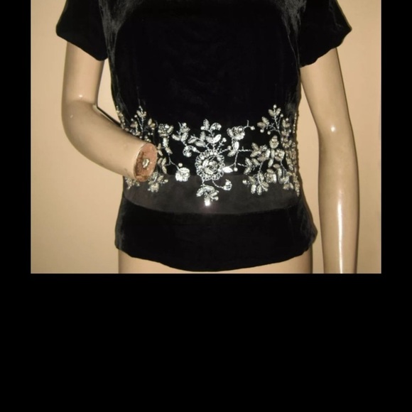 NWOT Talbots black velvet beaded top - Picture 3 of 11